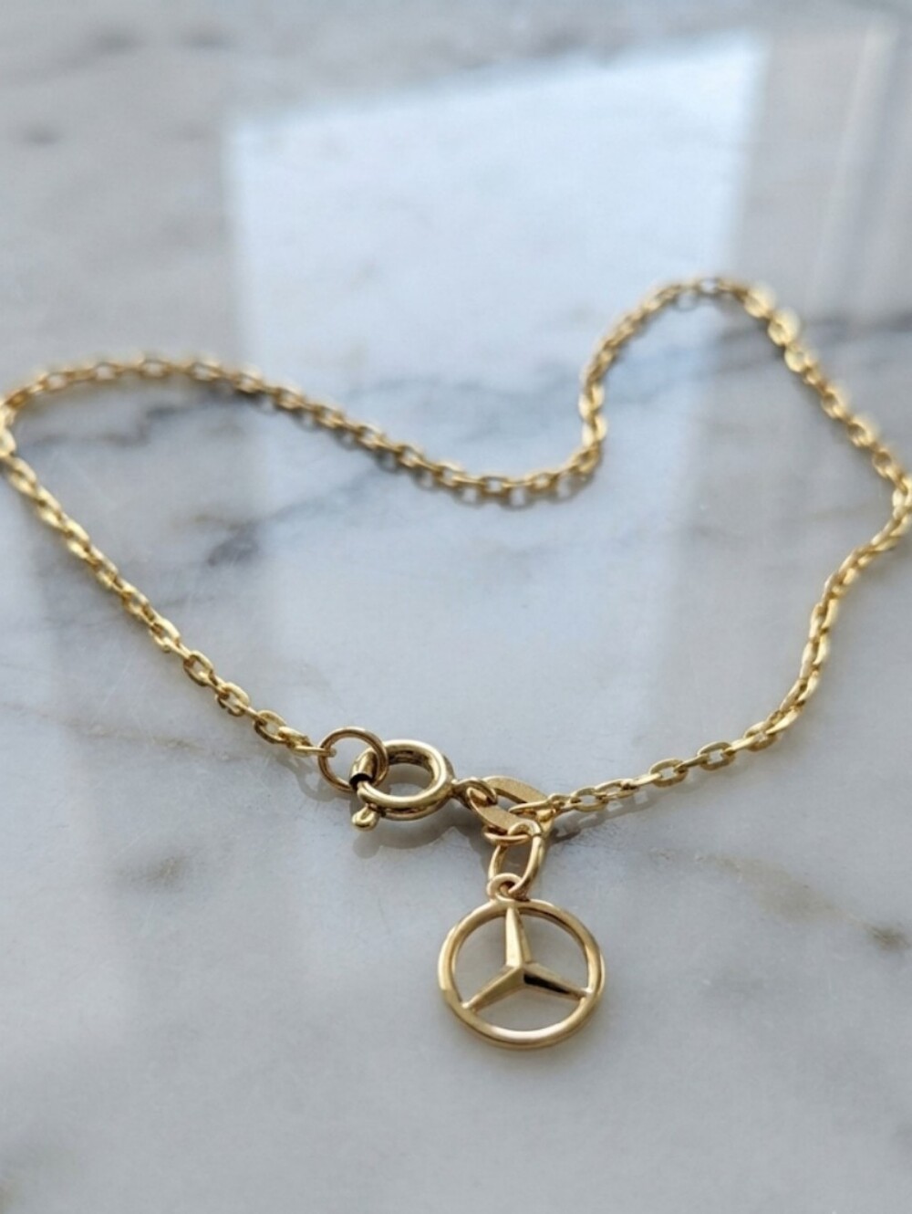 14K Solid Yellow Gold Mercedes charm BRACELET